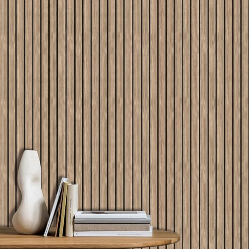 ANHUIB Wood Slats Wallpaper Natural Wooden Panelled Wallpaper Roll Wooden Slat Wall Wrap Bedroom Self Adhesive Wood Grain Vinyl Contact Paper 44x300cm Wooden Effect Wall Panels for Living Room Decor