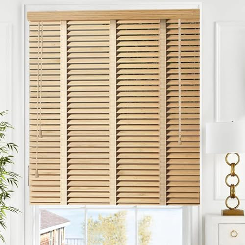 Massivholz-Jalousien für Fenster, 50 mm Lamellen, horizontale Jalousien, Wärmedämmung, Vorhänge, 110 cm breit, Fensterläden, Holzrollos, B x H 110 x 100 cm