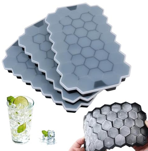 Ice Cube Trays,3 Pack Silicone Ice Cube Trays with Stackable Leak-Proof Lids,Food Grade Silicone Ice Cube Moulds,Easy Release,BPA Free,Makes Hexagonal Ice Cubes for Whisky,Chilled Drinks,Party,Gifts