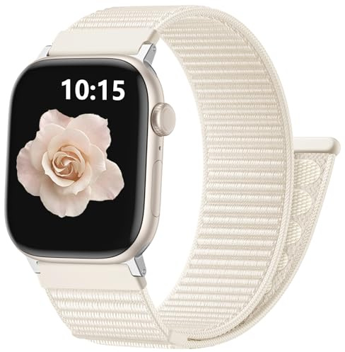 CeMiKa Nylon Loop Strap Compatible with Apple Watch 40mm 42mm 41mm 38mm | Nylon Sport Soft Breathable Band for iWatch SE Series 11 10 9 8 7 6 5 4 3 2 1 SE3, Men Women, Starlight