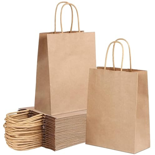 ADRI. 40 bolsas de papel pequeñas con asas regalo 24 x 18 x 8 cm Bolsitas de regalos en kraft, bolsas para regalar detalles en cumpleaños, bodas, comuniones