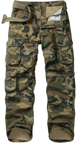 Men's Cargo Combat Trousers Cotton Durable Military Wild Army Casual Tactical Work Trousers with 10 Pockets #3316-Camo-M-30