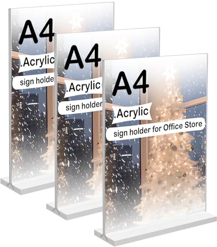 OELZWVN 3 Stück Tischaufsteller A4, Acryl Aufsteller a4 T-Ständer Transparent Tischaufsteller für Werbung Menükarte Restaurants, Cafés, Werbung, Hochzeit