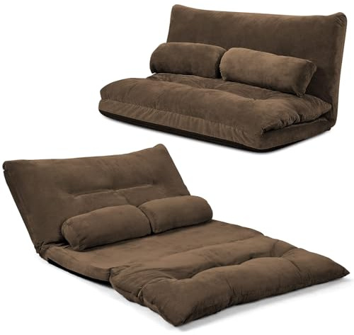 RELAX4LIFE Bodensofa Klappbar, Schlafsofa inkl. 2 Kissen, 3 in 1 Schlafsessel mit 6-stufig Verstellbarer Rückenlehne, Klappsofa mit Bettfunktion, Sofabett für Schlafzimmer Wohnzimmer (Braun)