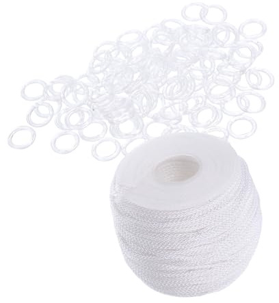 IMIKEYA Kit de Herrajes para Cortinas Romanas 50 M de Cuerda de 1,8 Mm en Color Claro y 100 Anillos de Plástico Resistentes para Reparación y Ajuste en Ventanas del Hogar
