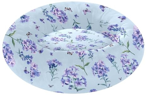 Pet Dog Beds Anti-Slip Fluffy Dog & Cat Cushion for Extra Small Size Pets Sleeping XS Art Phlox Flowers Blue