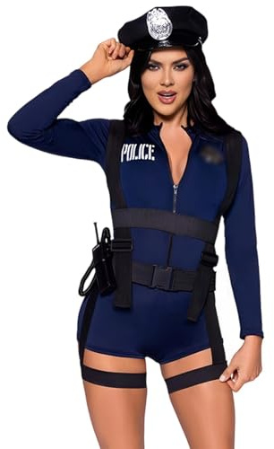 Sexy Polizei Kostüm Damen Polizistin Uniform mit Mütze Handschnelle Cop Costume Komplettes Outfit für Halloween Karneval Party
