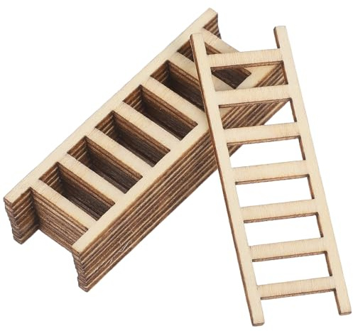 Milisten 10pcs Miniature Wooden Ladder for Dollhouse Decor Small Wood Ladder Craft DIY Micro Landscape Scene Accessories