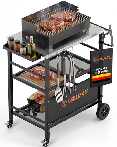 GRILLMATE Grillwagen Outdoor Wetterfest Klappbar, Grilltisch Edelstahl