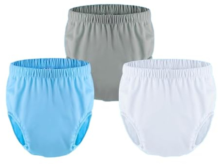 Vuxen läckage underkläder for inkontinens, tvättbar låg ljudnivå Återanvändbar vuxen blöjöverdrag, plastbyxöverdrag(Blue+Gray+White,Large)