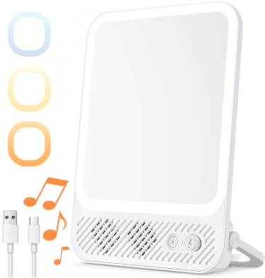 Auxmir Espejo Maquillaje con Luz LED Recargable, Portátil | Batería 4000mAh USB-C, 3 Colores de Luz, Brillo Ajustable, Función Memoria, Apagado Automático 30 Min, para Maquillaje Diario