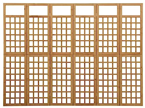 Trennwand mit 6 Paneelen/Rankgitter aus massivem Tannenholz, faltbarer Sichtschutz für Kletterpflanzen, Rosenständer, Raumteiler, faltbar