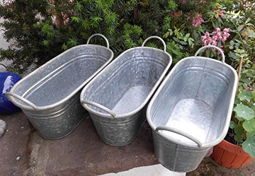 Deko-Impresion Zinkwannen-Set Oval 3 Stück Pflanztopf Zinkbottich Blumentopf je 42,5