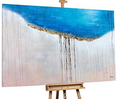 KunstLoft® XXL Gemälde 'Goldstrand' 180x120cm | original handgemalte Bilder | Abstrakt Strand Meer Gold Blau Beige | Leinwand-Bild Ölgemälde einteilig groß | Modernes Kunst Ölbild