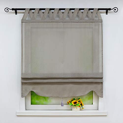 Joyswahl Raffrollo mit Quaste Panneaux Halbtransparentes Unifarbiges Raffrollo »Adelina« Schals mit V-Schlaufen Bändchenrollo Fenster Vorhänge BxH 120x140cm Grau 1er Pack