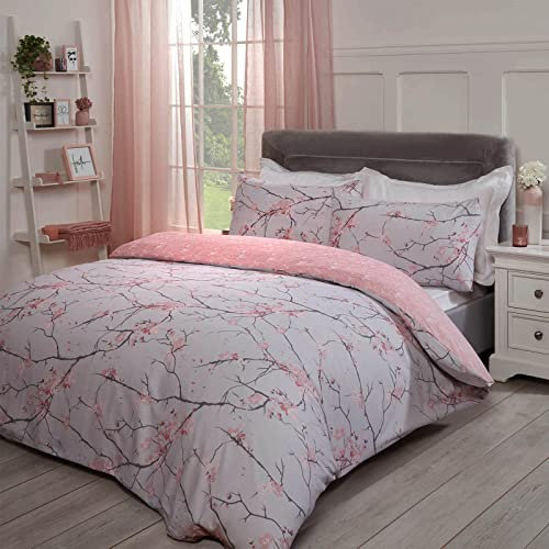 Dreamscene Spring Blossom Duvet Cover with Pillowcase Reversible Floral Bedding Set, Blush Pink - King Size Bed