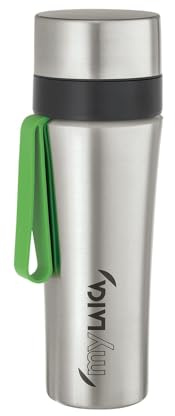 Laica MyLaica Bouteille personnelle de sport, 0,5 L, acier inoxydable, filtrant, chromé/vert