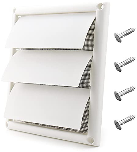 Funmit 6 Louvered Vent Cover 8 x 8 Oversize Outside Dimensions for 6 inches Dia Exterior Wall Vent Hood Outlet Airflow Vent Dryer Air Vent (White)