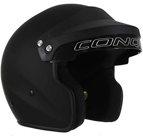 Conquer Snell SA2025 Approved Open Face Auto Racing Race Car Helmet - Adult | Men | Women | Youth - ( Black / White / Silver )