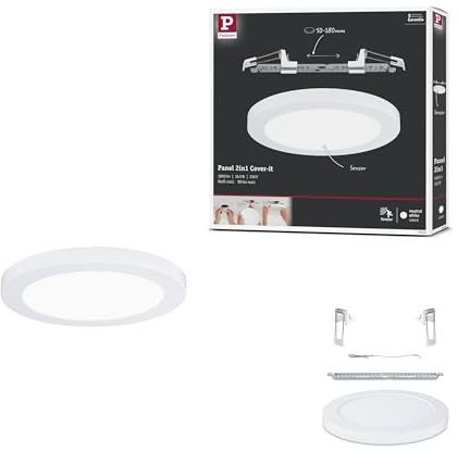 Paulmann 95391 LED Panel Einbaupanel 2in1 Cover-it mit Bewegungssensor 225mm rund 1x16,5 W Tageslichtweiß Weiß matt Einbauleuchte Kunststoff 4000 K