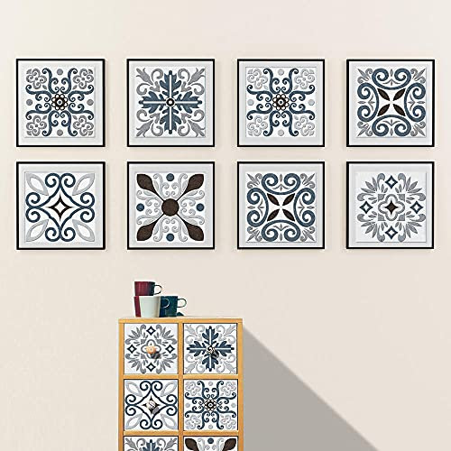Stick on Tiles Elegant Silver Print Tile Stickers PVC Self Adhesive Wall Tiles Heat Resistant Tile Stickers for Kitchen Bathroom Waterproof Peel and Stick Floor Tiles Tile Paint 15x15cm