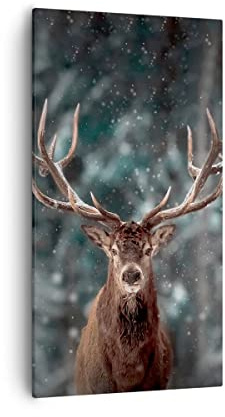 ARTTOR Bilder auf Leinwand 55x100 cm Wandbild Tiere - 4998 | Reh Winter Vertikal Groß Wanddekoration Wohnzimmer Schlafzimmer Wandkunst Wanddeko Wand Kunstdruck Küche Wall Decor ARTTOR
