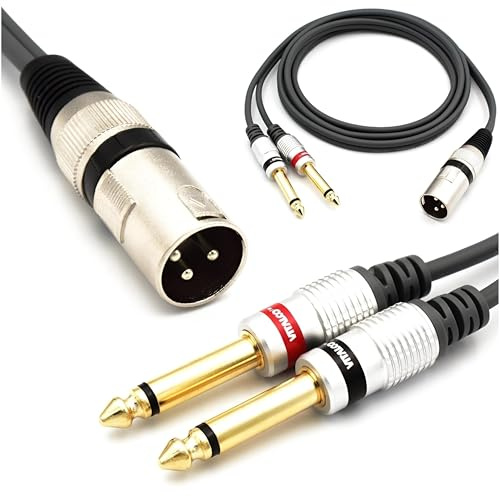 VITALCO XLR Stecker auf 2x 6.3mm TS Klinke Kabel 3m Mikrofonkabel 3 Polig auf Mono Klinkenstecker Audio Adapter