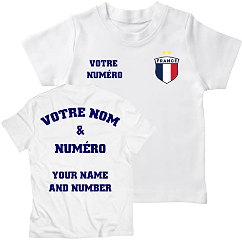 lepni.me Barn Personlig fotbollströja Frankrike T-shirt | Ditt Namn och Nummer | Franska flaggan märke | Fotbolls-EM 2024, Fans (7-8 År Vit Flerfärgad)