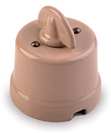 Amarcords - Interruttore in porcellana rotativo. Deviatore vintage in ceramica stile retrò con manopola per la commutazione della corrente colore TORTORA