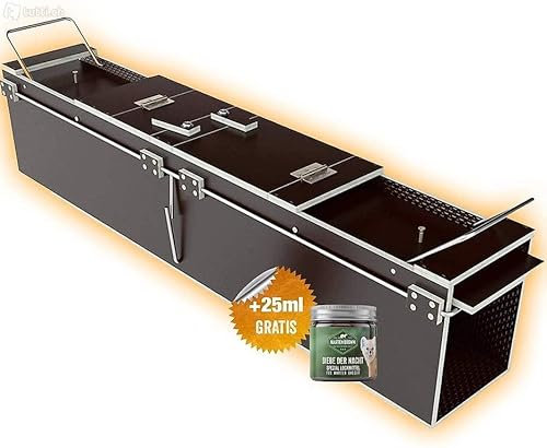 Martenbrown® Fuchsfalle Groß 150cm I Dient auch als Waschbärfalle oder Katzenfalle I Marder Kastenfalle I Lebendfalle Katze I Waschbär I Falle aus Holz mit Lockmittel 25g