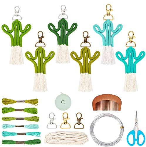 WEBEEDY 6 Packungen Gewebt Kaktus Keychain Handgemachte Böhmische Quaste Schlüsselanhänger Boho Weben Kaktusanlage Anhänger Geschenk Schmuck für Frauen Mädchen Junge