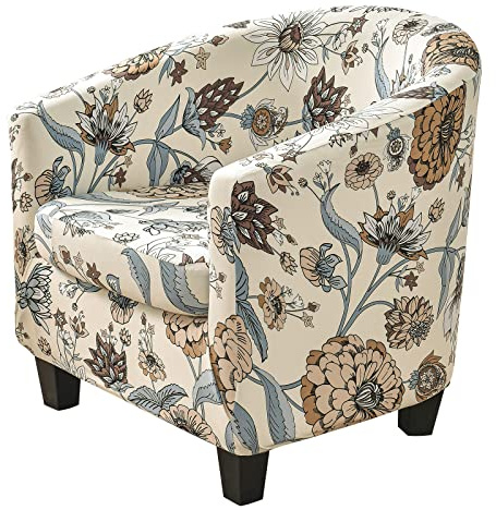 ele ELEOPTION Soft Polyester Stretch Print Tub Chair Covers 2 Piece Set | Upgraded 2 IN 1 Design Tub Chair Cover, Removable Bucket Chair Covers, Armchair Covers for Hotel Living Room Office Reception