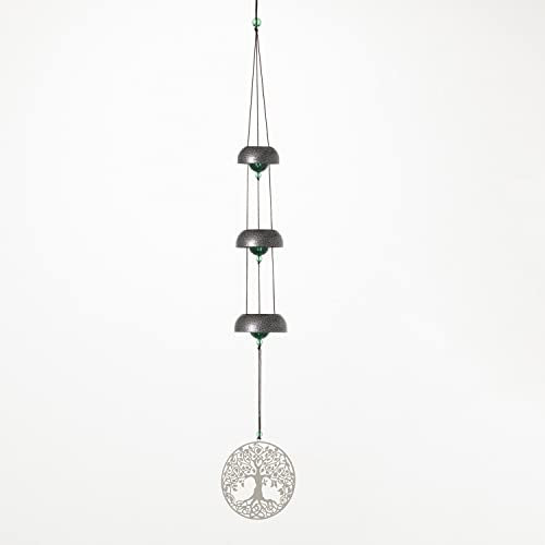 Woodstock Chimes Signature Collection Woodstock Tempelglocken, Trio (68 cm), antikes Silber, Baum des Lebens, Windglocken für Außenbereich, Terrasse, Haus oder Garten (TB3TL)