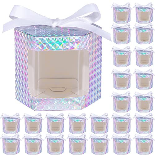 24 Geschenkschachteln mit Sichtfenster, sechseckige Pappschachteln mit Deckel, geeignet zum Verschenken, Basteln, Torten, Bonbonschachteln, Hochzeitspartys Brautpartys Babyshows