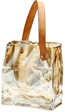 LUZLED Vase en verre avec sangle en cuir, vase transparent soufflé à la main, vase à fleurs en forme de sac à main, vase à poisson pour décoration de table de maison