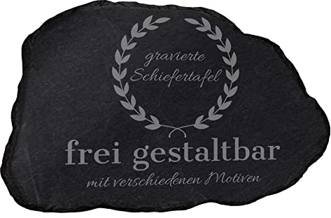 mtb more energy Schiefertafel Schieferplatte personalisierbar mit Gravur - frei gestaltbar für alle Anlässe - Naturform (33 x 22 cm) - auswählbare Befestigungsoptionen