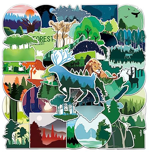 Forest Stickers 50 Pcs Waterproof Aesthetic Plant Stickers for Water Bottle Skateboard Laptop Luggage Guitar Phone Computer Car Bike,Vinyl Green Decals for Teens Adults