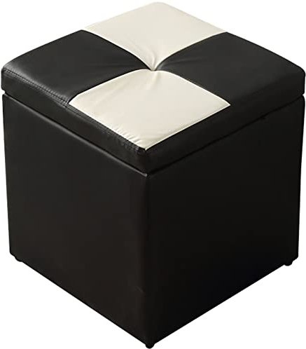 Pouf Leder Stoff Hocker Pouf Ottoman Gepolsterter Hocker Schminktisch Mit Stauraum Sitz Fußhocker Quadratisch Elegant Für Wohnzimmer Schlafzimmer (Farbe: Schwarz-Weiß-Gitter)