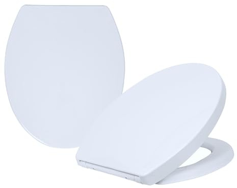 Harbour Housewares Soft Close Toilet Seats for Oval Toilets - White - Pack of 2 - Anti-Bacterial Bathroom Bowl Loo Cover Durable Adjustable Hinges Quick Release Toilet Seat Soft Close with Fixings