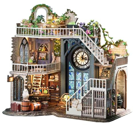 Fsolis DIY Puppenhaus aus Holz, Maßstab 1:24, Puppenhaus-Miniatur mit Möbeln und Staubschutz, handgefertigtes Handwerk, Miniatur-Puppenhaus-Set für Teenager und Erwachsene
