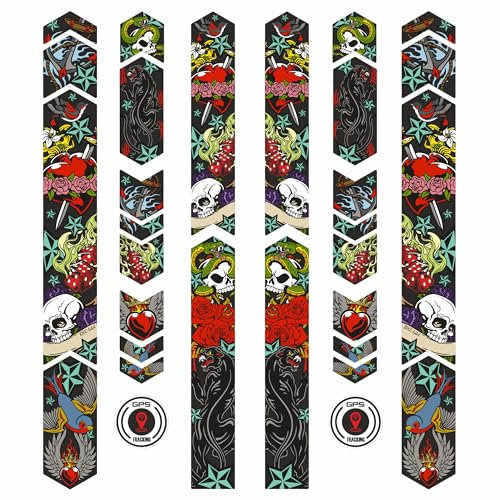 BIKE-label Fahrrad Aufkleber 14-teilig XL Set Tattoo Motiv Skull Old School X400118VE