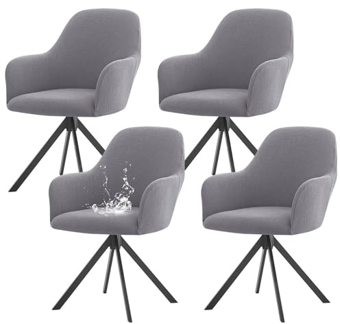 ZRCYXDW Stretch Stuhlhussen mit Armlehne-Hellgrau-4er Set | Weicher Moderne Esszimmerstuhlbezug mit Armlehnen, Abnehmbarer Abwaschbar Sesselbezug für Esszimmer Bankett