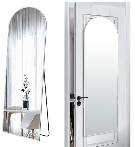 SCWF-GZ 57x20 Door Hanging Full Length Mirror, Floor (Height 5.7ft just Body in1.3ft) or Wall Mounted Metal Frame Arch Dressing Mirrors for Bedroom Bathroom Living Room 57 20 inch Silver
