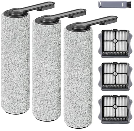 Keluke Roller Brush and Filters Replacement Compatible with Tineco Floor ONE S5/Floor One S5 Pro Cordless Vacuum Cleaner,(NOT for S5 COMBO) Replacement Parts Include 3 Brush Rollers, 3 Filters