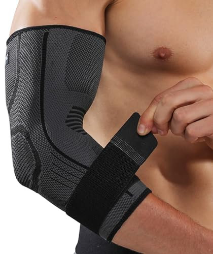 eYotto 2 PACK Elbow Brace Support with Strap, Compression Sleeve Adjustable for Women Men Arm Support for Running,Workout, Basketball, Golf, Tennis, Weightlifting, Pain Relief, Tendonitis, Arthritis