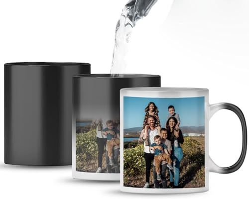 EKAM Personalised Magic Mugs, 11oz Heat Change Mug, Customised Gift Tea Coffee Mug with Your Own Photo Logo Text Hidden Message - Gift for Christmas Day Valentines Birthday Anniversaries Any Occasion