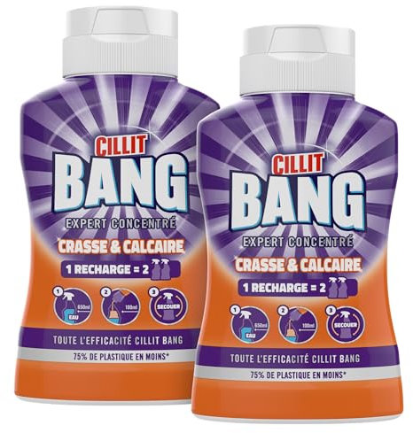 Cillit Bang Crasse Et Calcaire - Nettoyant Salle De Bain Anti Calcaire - 2 Recharges = 4 Sprays - 2x200 ml