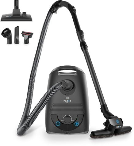 hoogo B3+ Graphit mit Flipflop Bodendüse | Staubsauger mit Beutel | Starke 850 W Saugleistung | HEPA 14 Filter | 11 Meter Radius | Nur 74 dB(A) | 3 L Fassungsvermögen