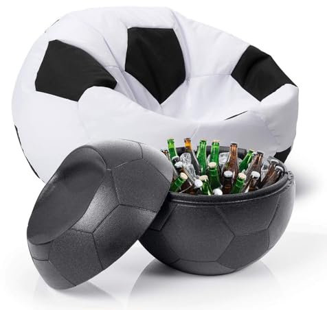 Lumaland Fan-Lounge 1 + 1 | 1x XXL-Fußball-Sitzsack + Fußball-Kühlbox mit Sitzfunktion 41 Liter | pures EM-Feeling @Home | Kühlbox ideal als Sitz | in- & Outdoor