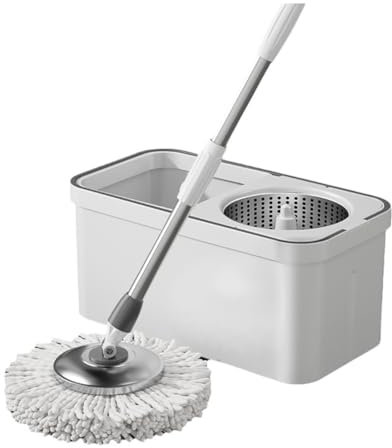 TT-YEC Ensemble Vadrouille Et Seau Professionnels, Vadrouille Rotative À 360° pour Le Nettoyage des Sols, avec Essoreuse Et Poignée Portable, Manche Métallique Rétractable De 130 Cm